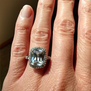 Swarovski crystal ring. Emerald cut halo ring.